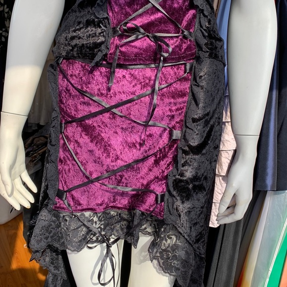 Set Top Skirt Dress Velvet GOTHIC Punk Lace Corset Halloween Small - Picture 8 of 12